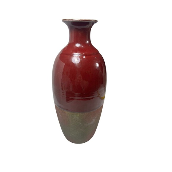 Glazed Ceramic Vase With Clay Pottery Bottom Half TableTop Home Decor Art Deco - Picture 12 of 12